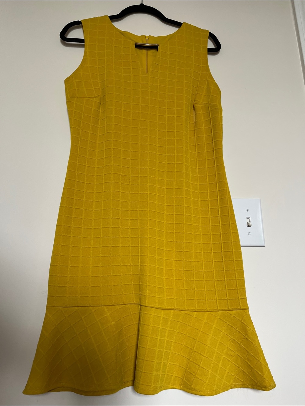Sleeveless Mustard Yellow Textured Fit-and-Flare Dress